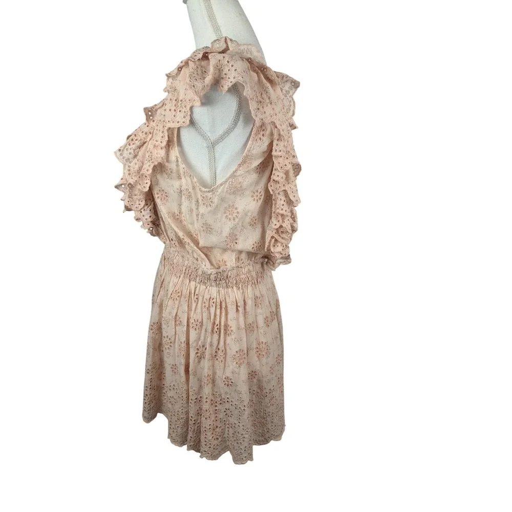 LoveShackFancy Dora Dress Peach Pink Cotton Eyelet Floral Ruffle Mini Medium